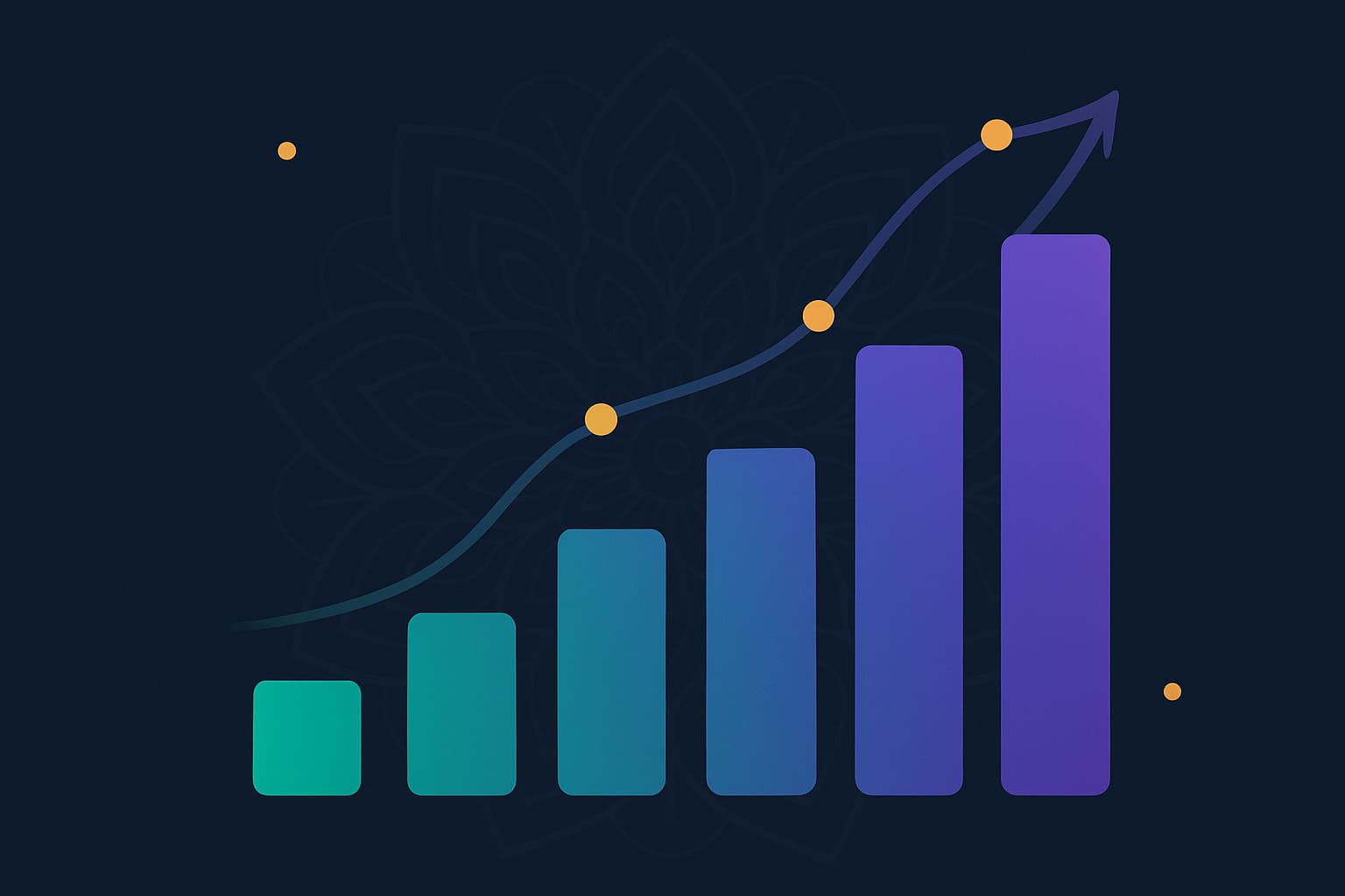 Abstract growth chart showing peacock-and-violet gradient bars trending upward